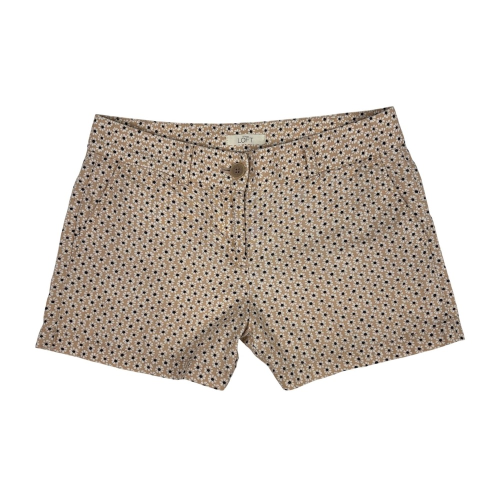 Ann Taylor LOFT Linen Blend Floral Print Shorts Womens Size 4 Tan Casual